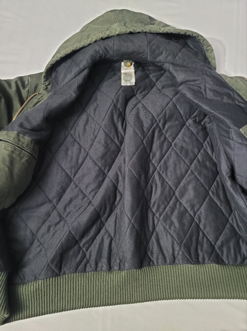 Carhartt Men's Olive Moss Green Quilted-Lined Hooded Jacket - Picture 5 of 7